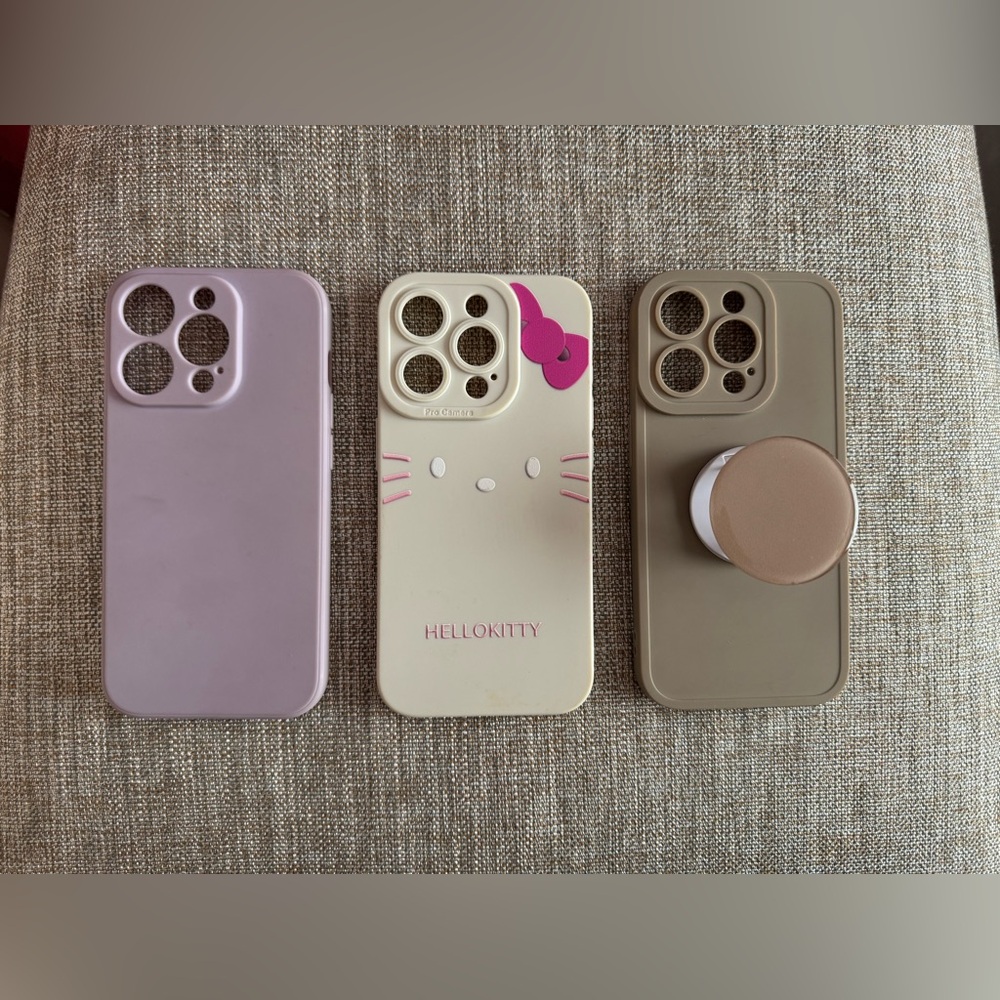 New! 3pcs iphone 15pro case bundle hello kitty & solid color